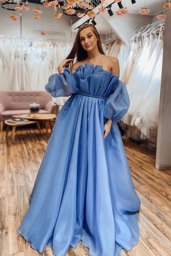 Modern Royal Blue & Purple Long Sleeve Prom Dresses 2021 - Bridelily